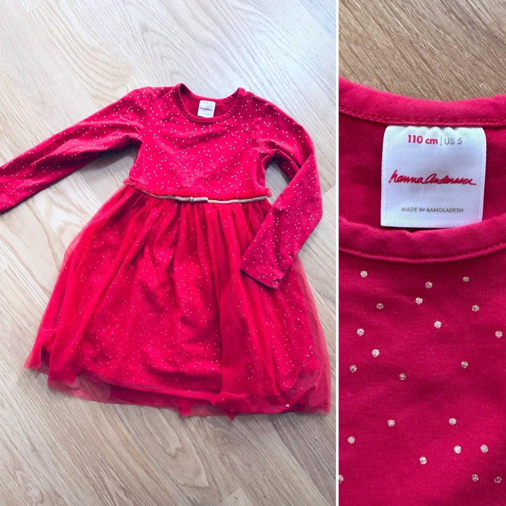 Hanna Andersson Shimmer tulle Red long sleeve dress